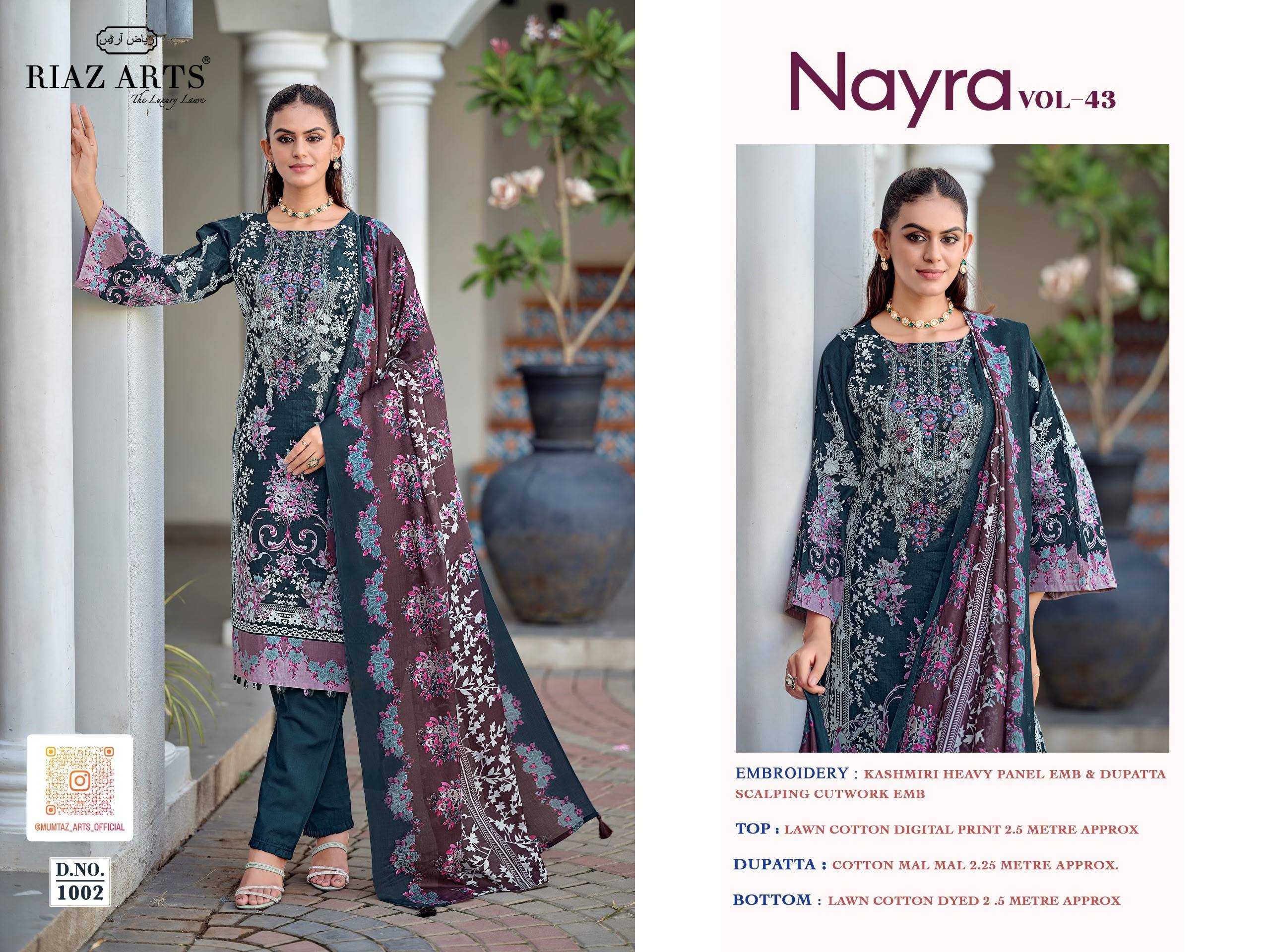 NAYRA VOL-43 BY RIAZ ARTS 1001 To 1008 Series Beautiful Pakistani Suits Colorful Stylish Fancy Ethnic Wear Cotton Dresses At Wholesale